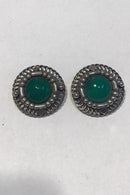 Georg Jensen Sterling Sølv Øreringe No 85. Grøn Agat Clips - Danam Antik