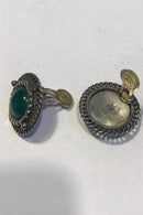 Georg Jensen Sterling Sølv Øreringe No 85. Grøn Agat Clips - Danam Antik