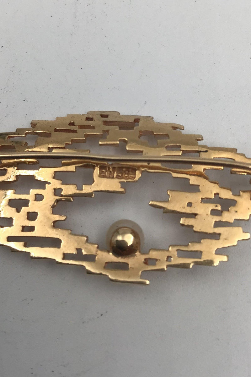 Bernhard Hertz Moderne 14K Guld Broche med perle - Danam Antik