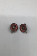 Georg Jensen Sterling Sølv Marguerit Øreclips, Pink. - Danam Antik