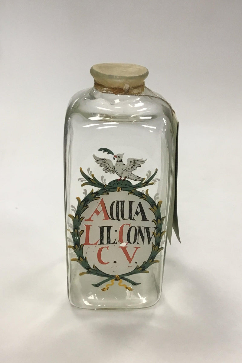 Holmegaard Apotekerflasken, krukke med tekst AQUA LIL CONV C.V. fra 1979 - Danam Antik