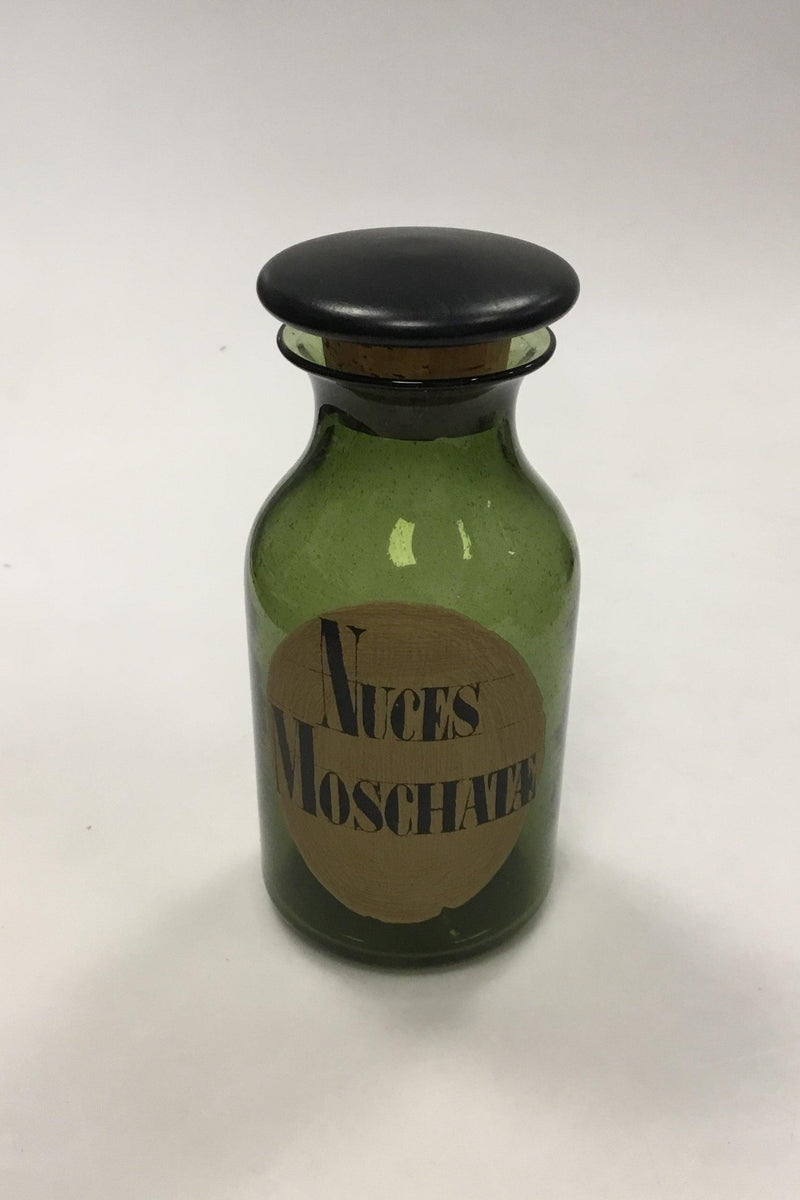 Holmegaard Apotekerflasken, krukke med tekst Nuces Moschatæ fra 1985 - Danam Antik