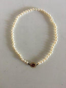 Georg Jensen Perle Halskæde No.43 med 18K Guldlås / Smykkevedhæng med Facetsleben Rosa Kvartz - Danam Antik