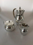 Hans Hansen Sterling Sølv Kaffekande, Flødekande og Sukkerskål designet af Karl Gustav Hansen - Danam Antik