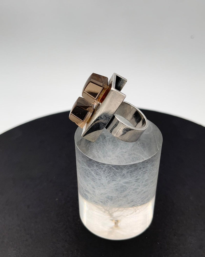 Hans Hansen Sterling Sølv Ring m/ 2 Røgfarvede sten - Danam Antik