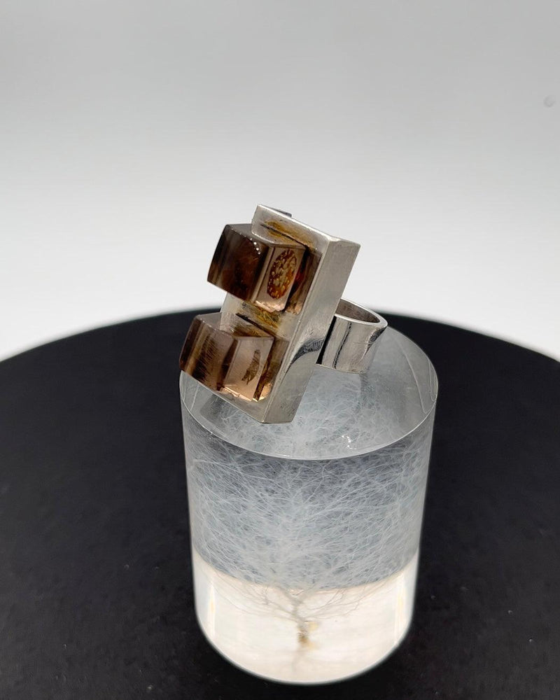 Hans Hansen Sterling Sølv Ring m/ 2 Røgfarvede sten - Danam Antik