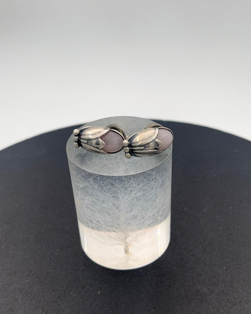 Georg Jensen Sterling Sølv Års Øreclips 2011 Rosa Quartz - Danam Antik