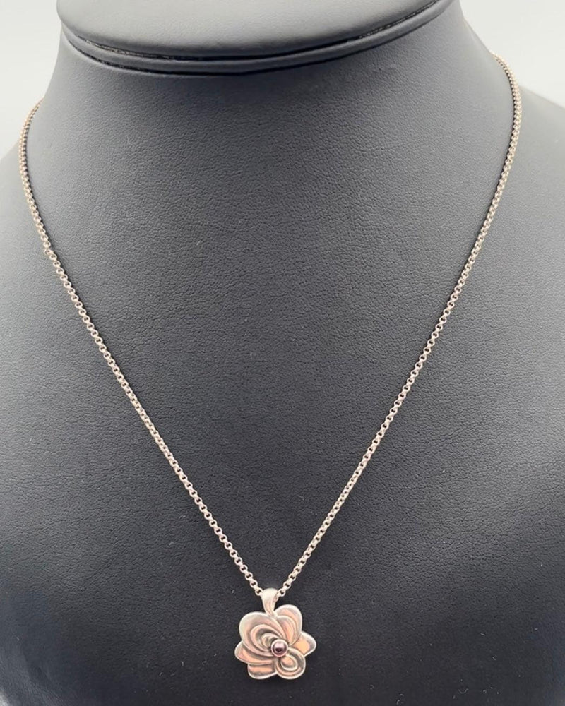 Georg Jensen Sterling Sølv Halskæde med Vedhæng No 263 med granat - Danam Antik