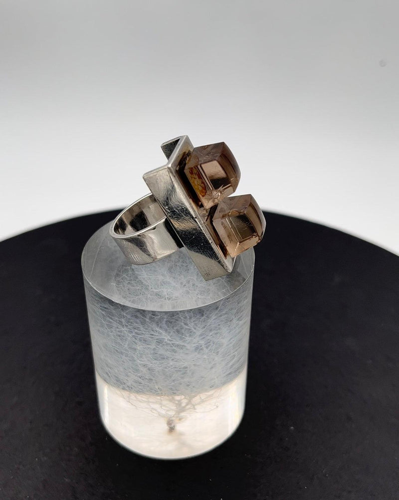 Hans Hansen Sterling Sølv Ring m/ 2 Røgfarvede sten - Danam Antik