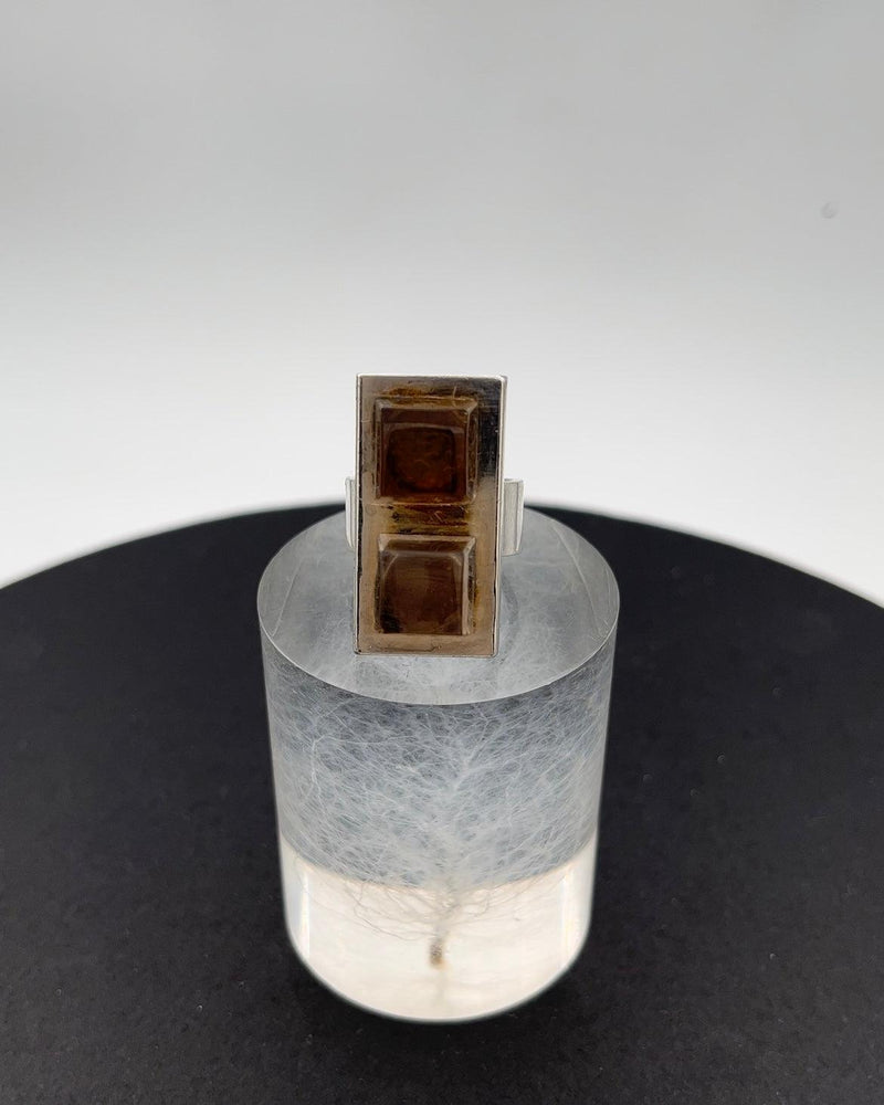 Hans Hansen Sterling Sølv Ring m/ 2 Røgfarvede sten - Danam Antik