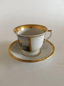 Royal Copenhagen Antik Morgenkop og Underkop med Håndmalet Motiv af Frederiksborg Slot - Danam Antik