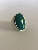 Stor Georg Jensen Sterling Sølv Ring No. 209 med Grøn Agat - Danam Antik